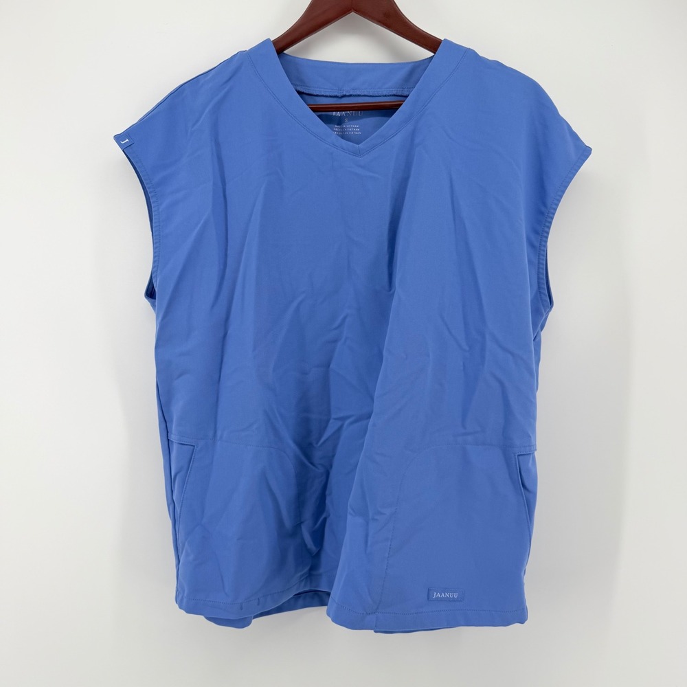 Jaanuu Womens Small Scrub Top Blue Sleeve V-Neck Style J96179 Medical Nurse Tech